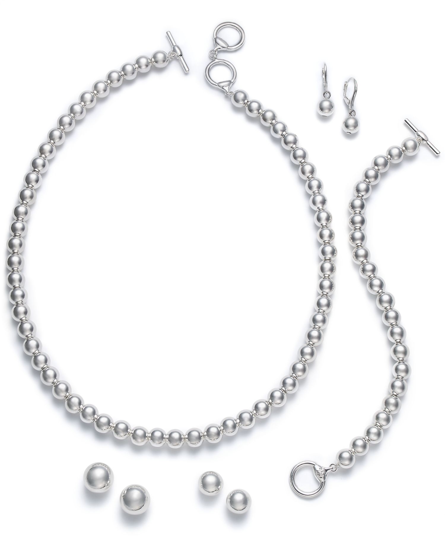 16" Silver-Tone Metal Bead (8 mm) Necklace