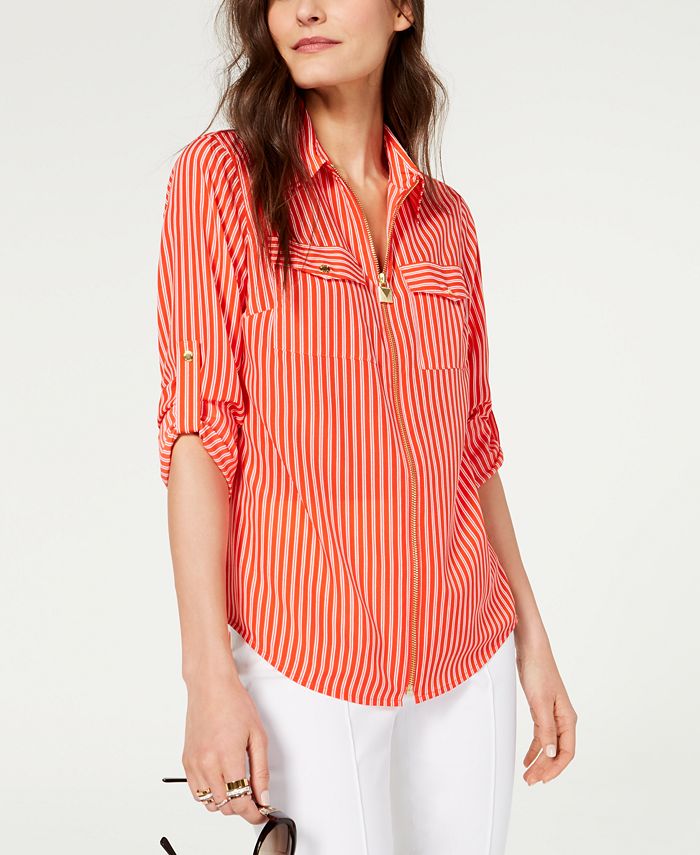 Michael Kors Striped Zip Utility Shirt, Regular & Petite Sizes - Macy's