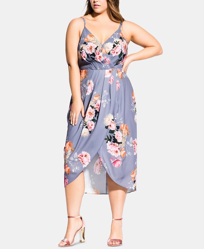 City Chic Trendy Plus Size Florence Floral Wrap Dress - Macy's