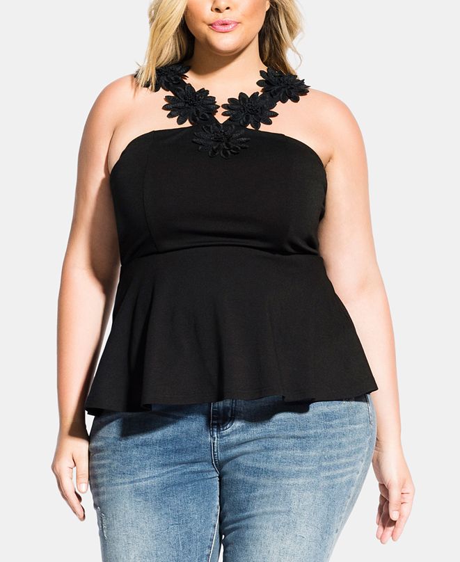 City Chic Trendy Plus Size Embroidered Peplum Top ...