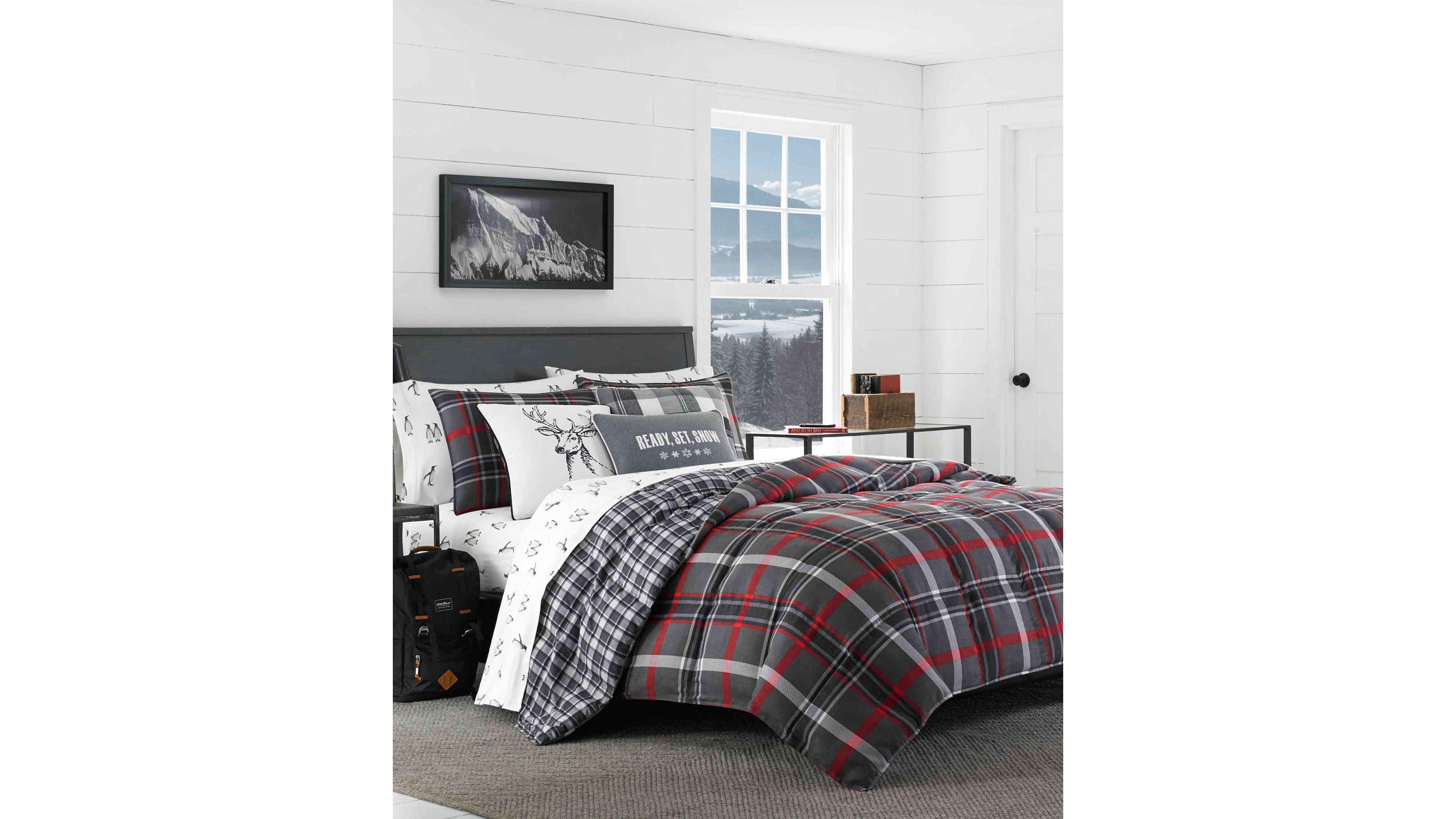 Closeout! Eddie Bauer Willow Plaid Microsuede Reversible Comforter Set, King