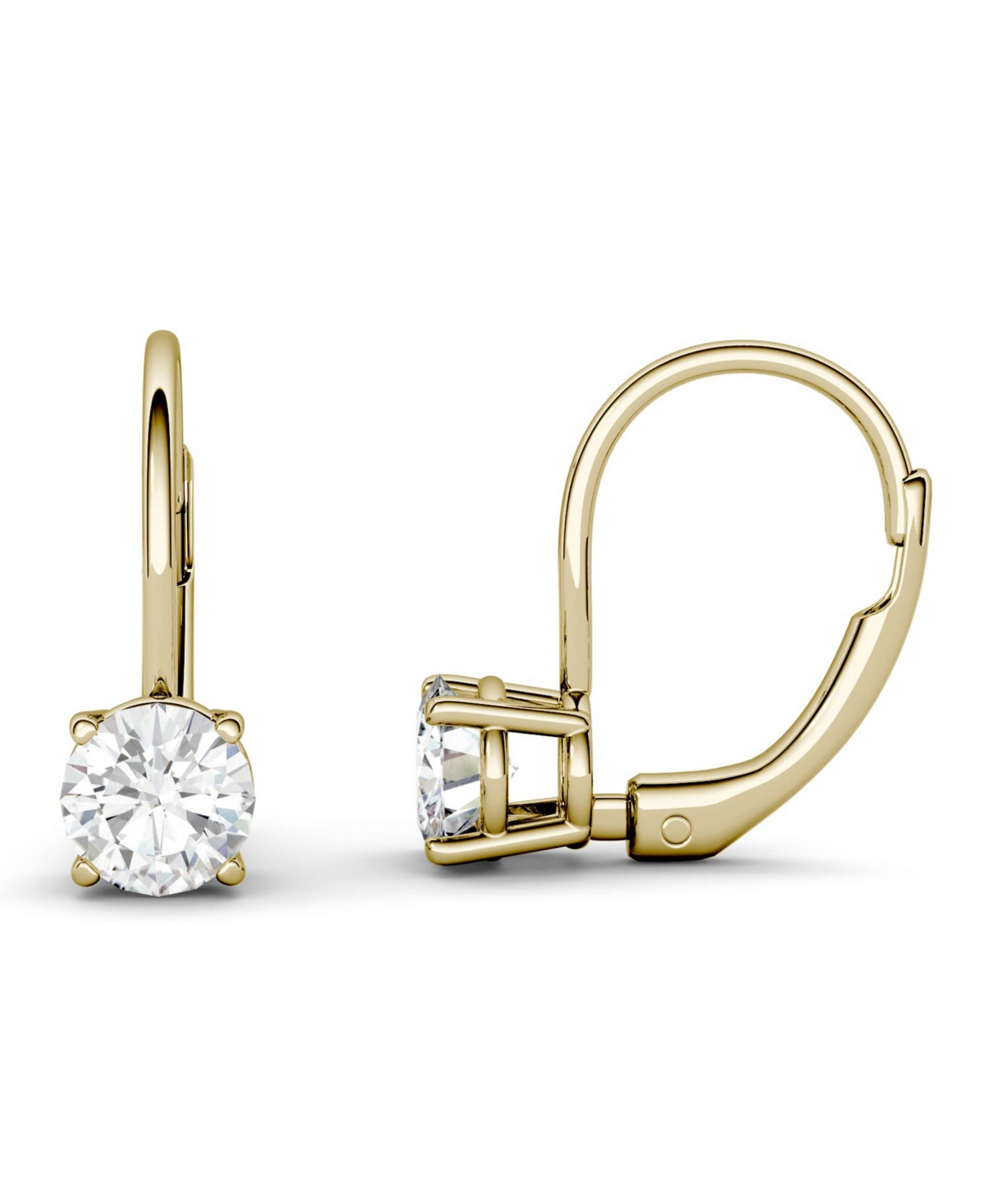 Moissanite Leverback Earrings (1 ct. t.w. Diamond Equivalent) in 14k white or yellow gold - Yellow Gold