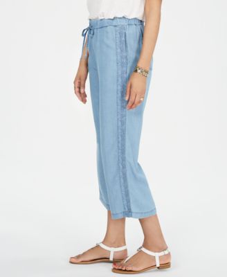 Style & Co Petite Embroidered Chambray Cropped Pants, Created For Macy ...