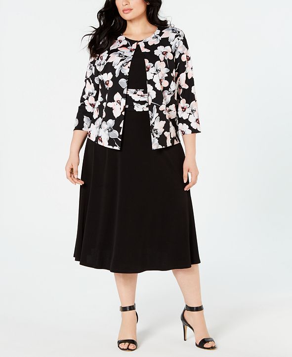 Jessica Howard Plus Size Floral-Print Jacket & Dress & Reviews ...
