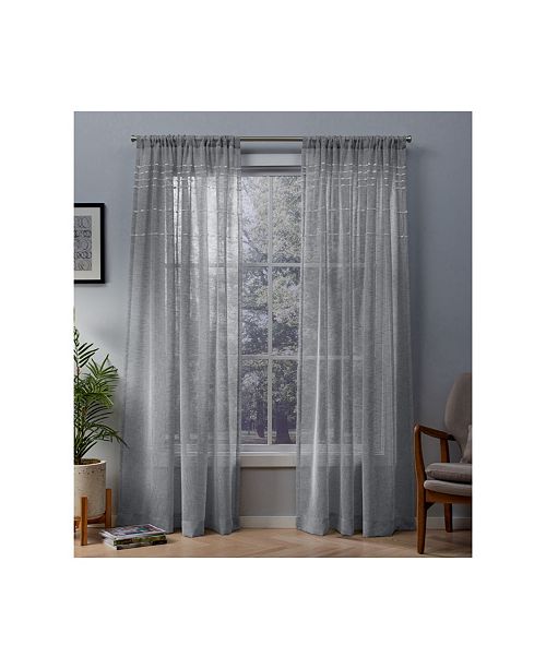 Exclusive Home Davos Puff Embellished Belgian Linen Sheer Rod