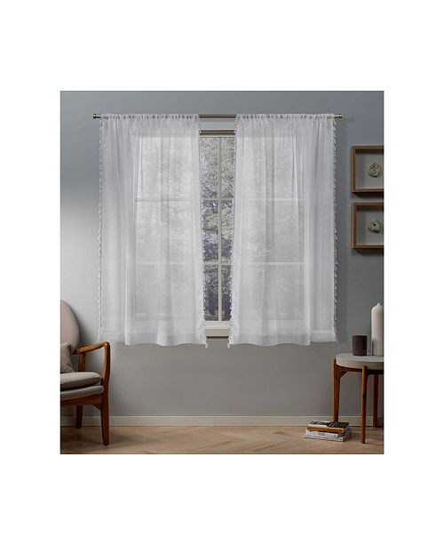 Exclusive Home Tassels Embellished Sheer Rod Pocket Curtain Panel