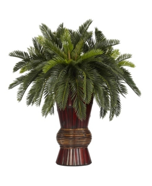 Nearly Natural Cycas W/ Bamboo Vase Silk Plant In Green