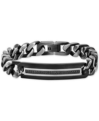 Macy's Men's Diamond ID Plate Heavy Curb Link Bracelet (1/4 ct. t.w ...