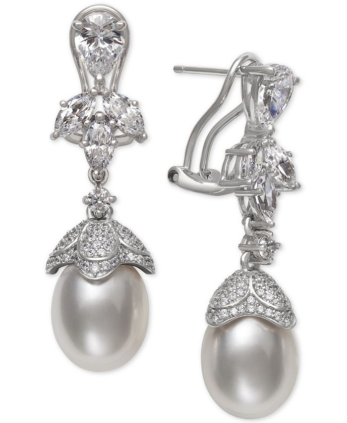 Black Freshwater Cultured Pearl & Cubic Zirconia Drop Earrings main image 0