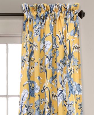 Lush Decor Dolores Light Filtering Window Panels, Pair, 52" W x 63" L, Yellow - Toile Curtains - Floral Bird Print