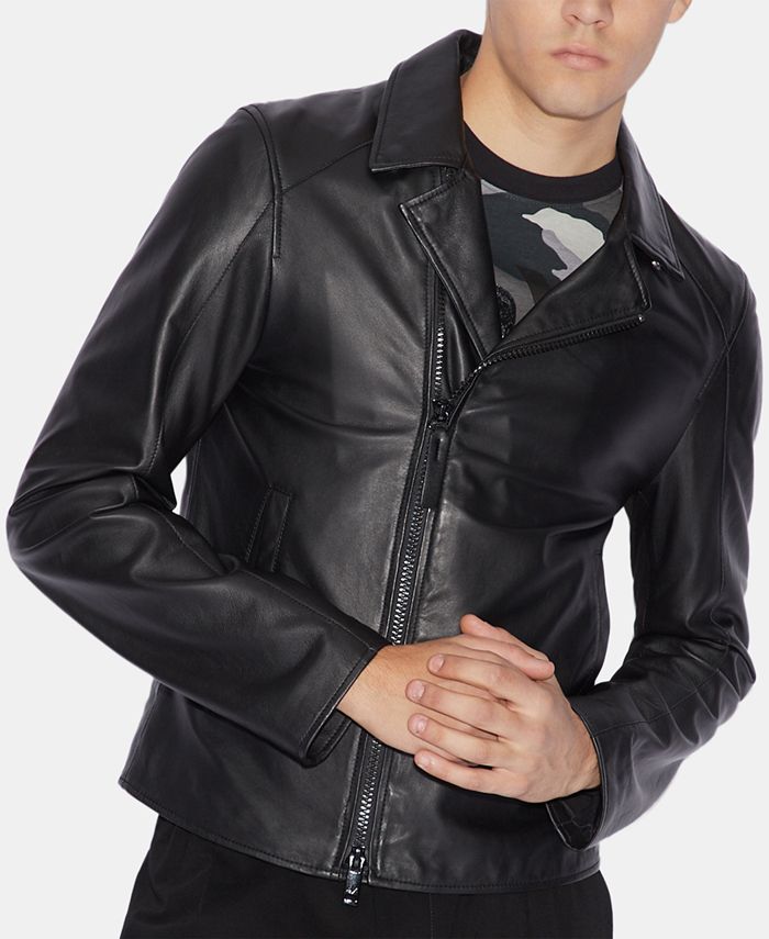 A|X Armani Exchange Men's Slim-Fit Leather Jacket & Reviews - Coats ...
