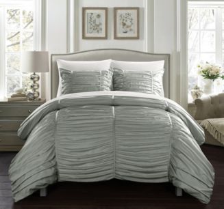 Chic Home Kaiah 2 Piece Comforter Set Contemporary Striped Ruched Ruffled Design Twin/Twin XL Navy