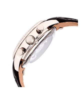 Beatrice Automatic Silver Case, Black Leather Watch 38mm