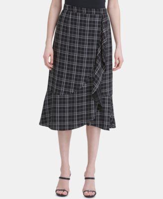 Calvin Klein - Ruffled Plaid Midi Skirt
