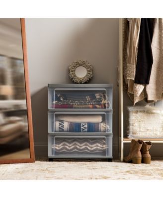 USA 3 Drawer Wide Storage Drawer Cart with Caster Wheels, Plastic Rolling Dresser for Home Closet Bedroom Bathroom Office Laundry Kitchen