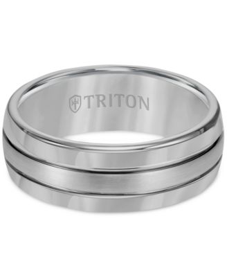 Men's Ring, 8mm 3-Row Wedding Band in Classic or Black Tungsten