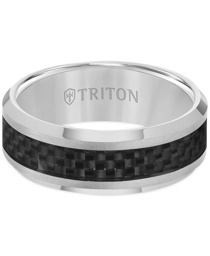 Triton Men's Tungsten Carbide Ring, Black Carbon Fiber Stripe Wedding ...