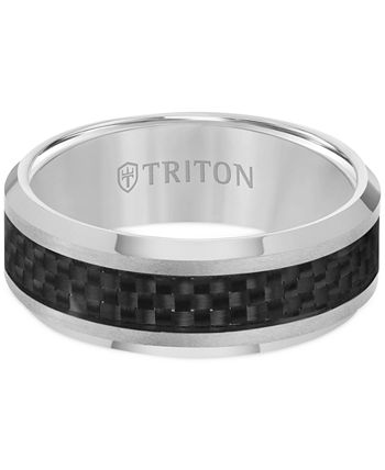 Triton - Men's Tungsten Carbide Ring, Black Carbon Fiber Stripe Wedding Band