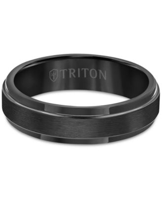 Men's Black Tungsten Carbide Ring, Comfort Fit Wedding Band (6mm)