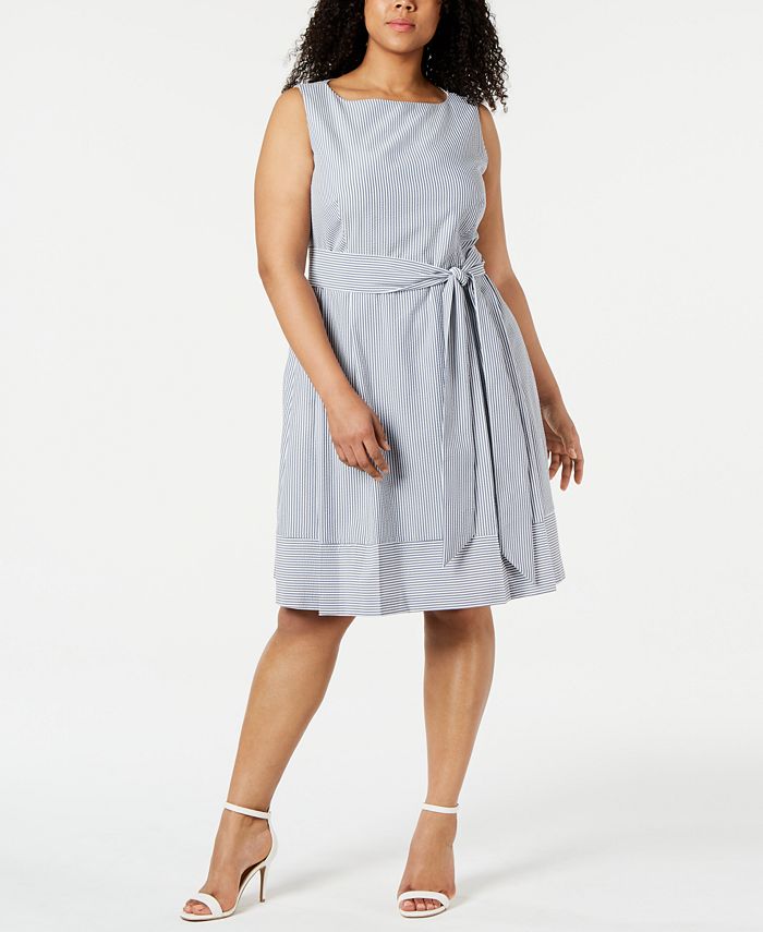 Anne Klein Plus Size Seersucker Fit & Flare Dress & Reviews - Dresses -  Plus Sizes - Macy's