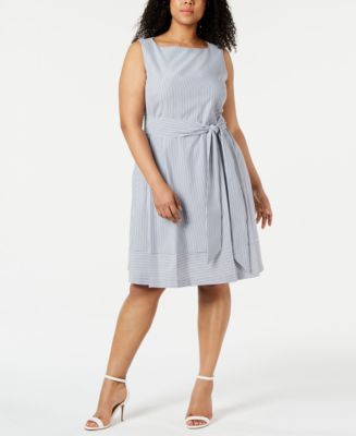 Anne Klein Plus Size Seersucker Fit Flare Dress Macy s