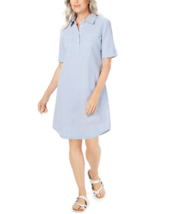Karen Scott Women's Cotton Seersucker Shirt Blue Size Large