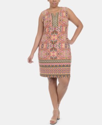 NY Collection - Plus Size Medallion-Print Shift Dress