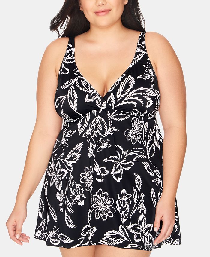 Swim Solutions Plus Size Flyaway Swimdress, Created for Macy's Macy's