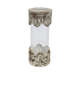 Rosemary Lane Rustic Cylindrical Glass and Resin Ornate Candle Holder