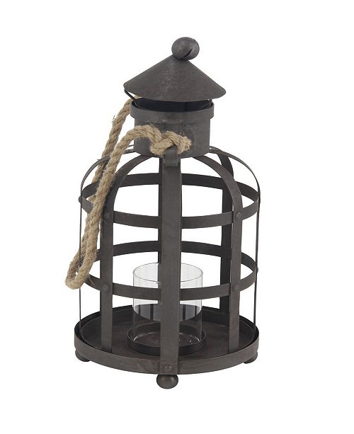 Rosemary Lane Industrial Cage Candle Holder With Rope Handle