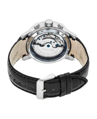 Heritor Automatic Hannibal Semi-Skeleton Leather-Band Watch - Silver/Black