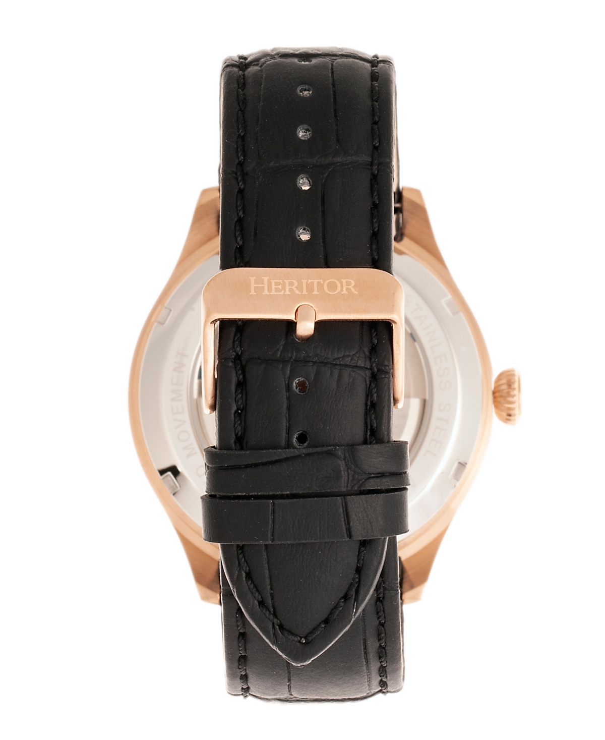 Heritor Automatic Gregory Rose Gold Case, GenuineLeather Watch 45mm - Black