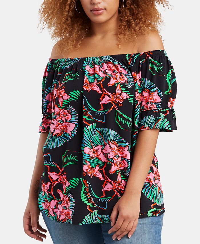 Levi's Trendy Plus Size Kimberley Floral-Print Off-The-Shoulder Top ...