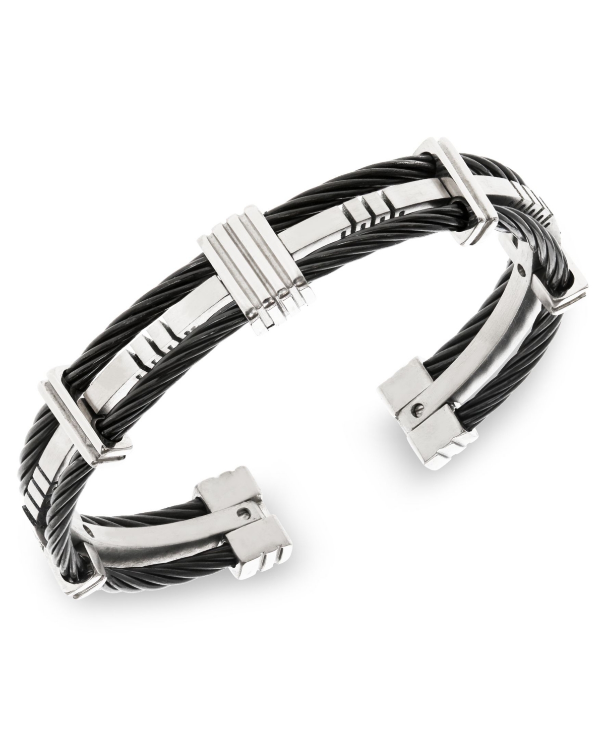 Sutton Stainless Steel And Black Cable Bangle Bracelet - Black