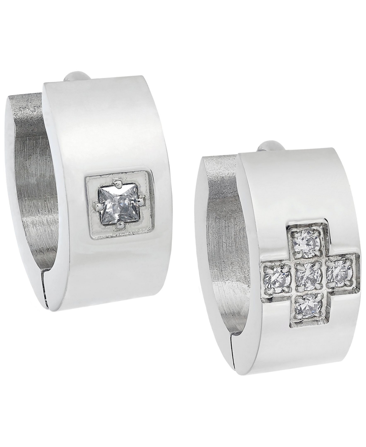 Sutton Stainless Steel And Cubic Zirconia Huggie Earring Set - Silver