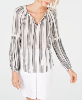 INC International Concepts - Petite Lurex Stripe Peasant Top, Created for Macy's