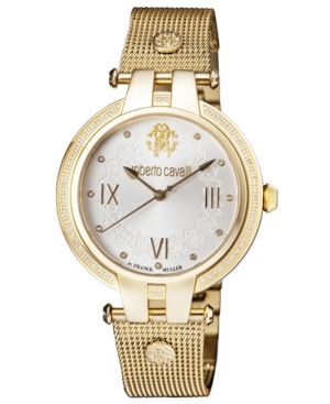 image of Roberto Cavalli By Franck Muller Women-s Diamond Swiss Quartz Gold-Tone Stainless Steel Bracelet Watch, 40mm