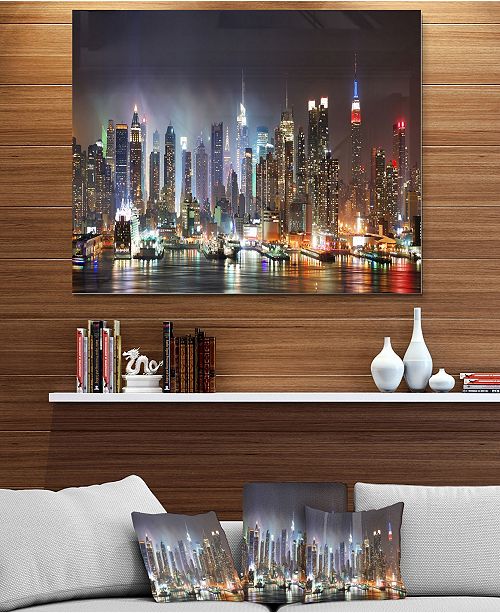 Design Art Designart Lit Nyc Manhattan Skyline Cityscape Photo Metal Wall Art 40 X 30 Reviews All Wall Decor Home Decor Macy S
