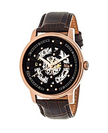 Belfour Automatic Rose Gold Case, Genuine Black Leather Watch 44mm