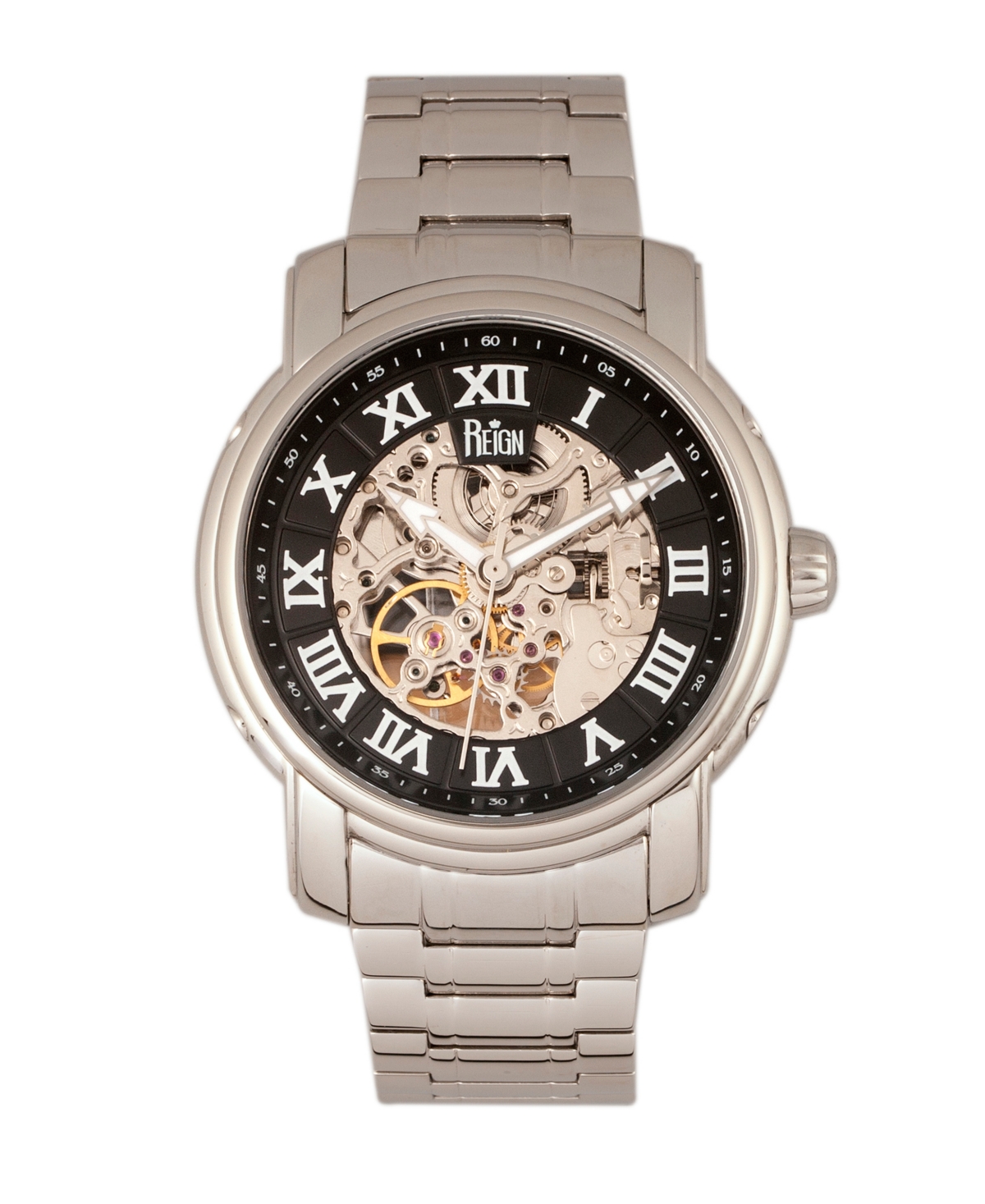 Kahn Automatic Black Dial, Skeleton Silver Stainless Steel Watch 45mm - Silver