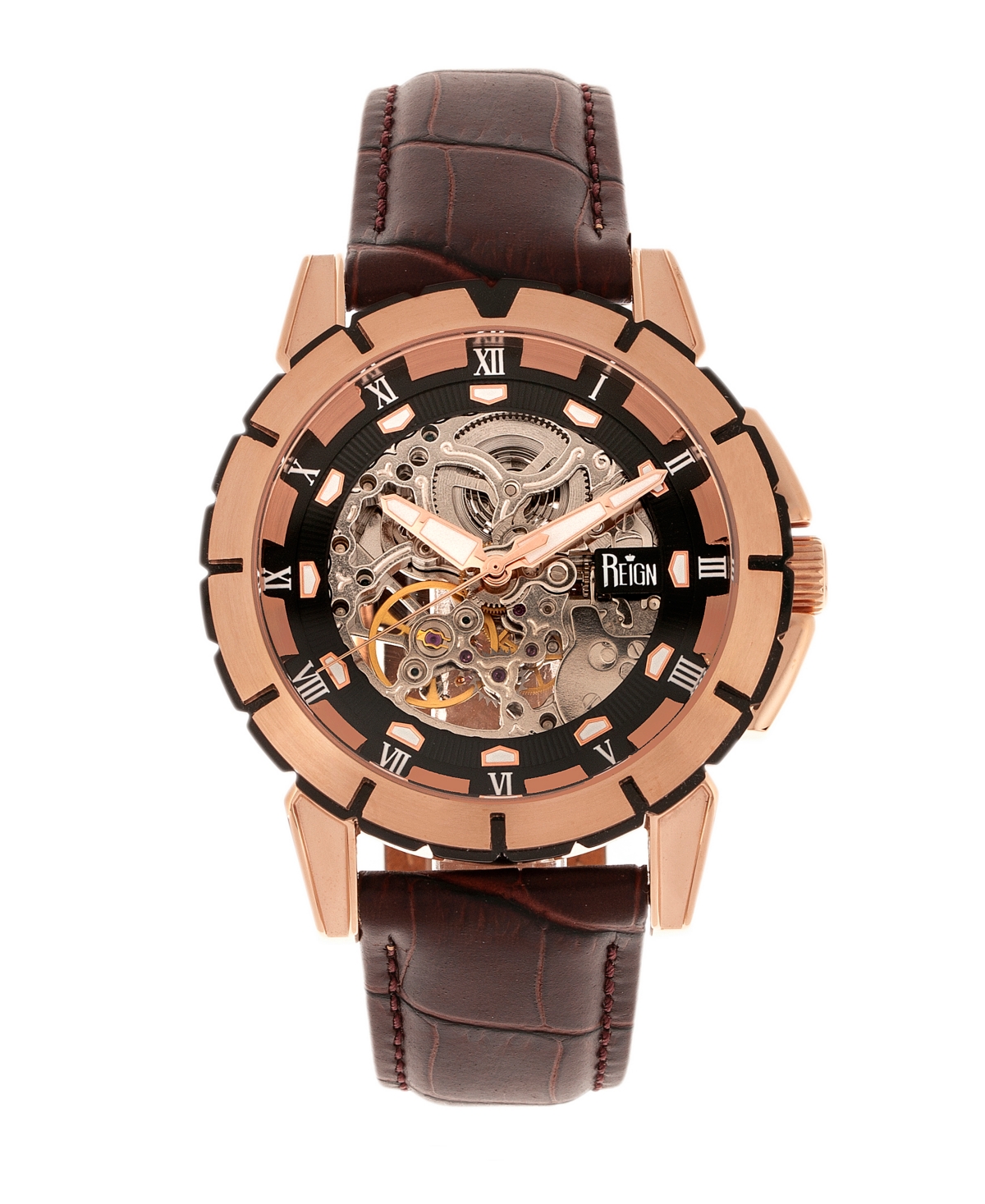 Philippe Automatic Rose Gold Case, Black Dial, Genuine Brown Leather Watch 41mm - Brown