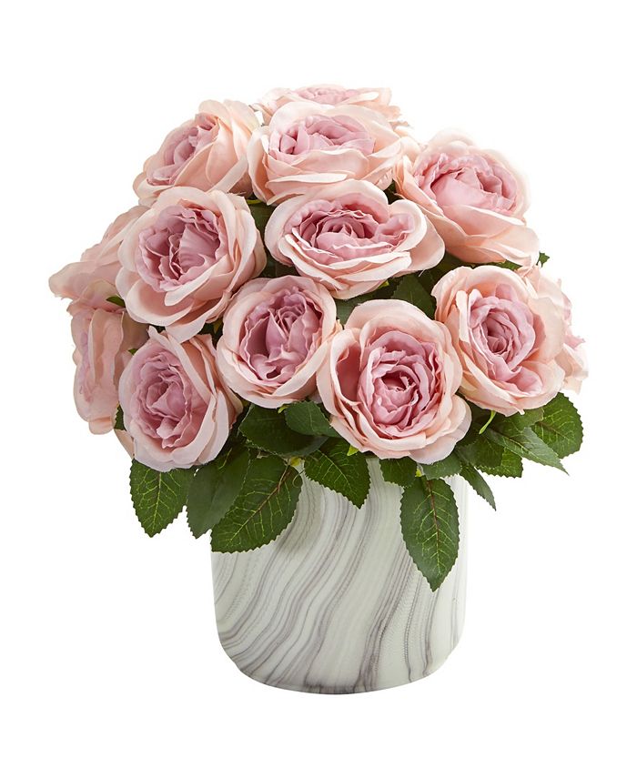 Nearly Natural - Rose Artificial Arrangement in Marble Finish Vase