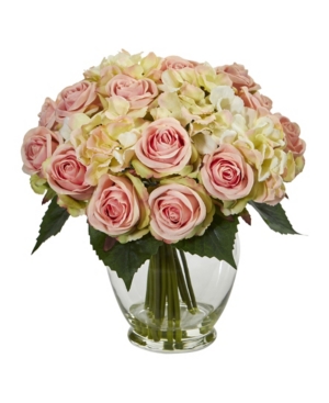 NEARLY NATURAL ROSE AND HYDRANGEA BOUQUET ARTIFICIAL ARRANGEMENT 