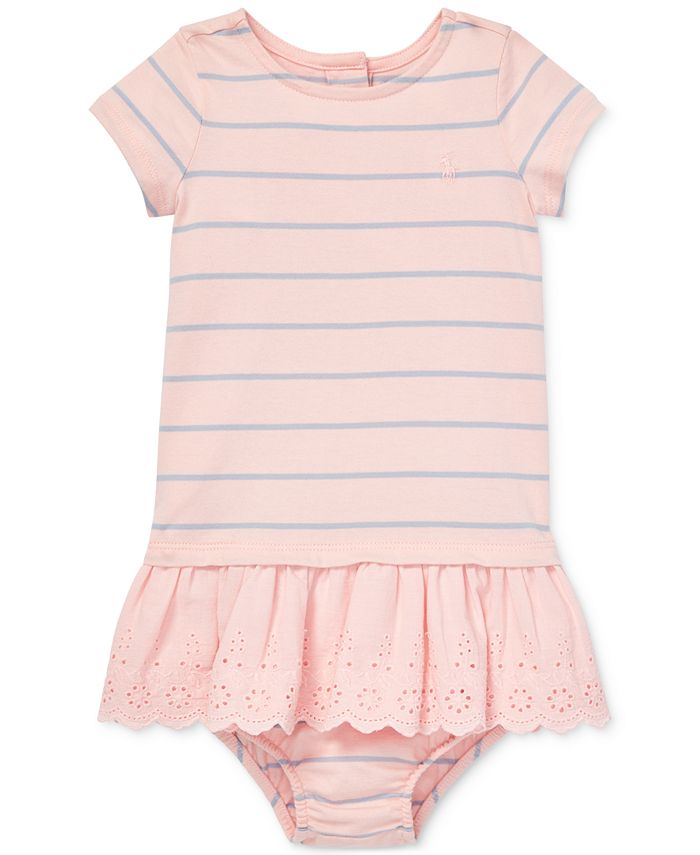 Polo Ralph Lauren Baby Girls Striped Eyelet Cotton Dress & Bloomer - Macy's