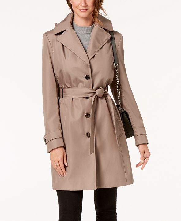 Calvin Klein Petite Belted Hooded Water Resistant Trench Coat, Created ...