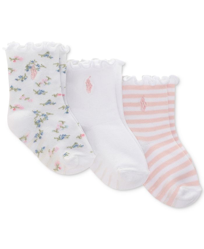 Polo Ralph Lauren Baby Girls 3-Pk. Floral Ruffles Flat-Knit Crew Socks ...