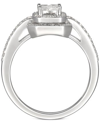 Macy's - Cubic Zirconia Square Cluster Double Halo Ring Sterling Silver (