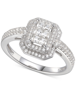image of Cubic Zirconia Square Cluster Double Halo Ring Sterling Silver