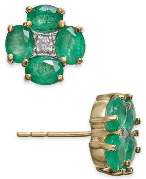 image of Emerald (1-5/8 ct. t.w.) & Diamond Accent Clover Stud Earrings in 14k Gold