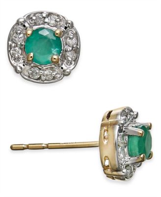 Macy's - Emerald (3/8 ct. t.w.) & Diamond Accent Stud Earrings in 14k Gold